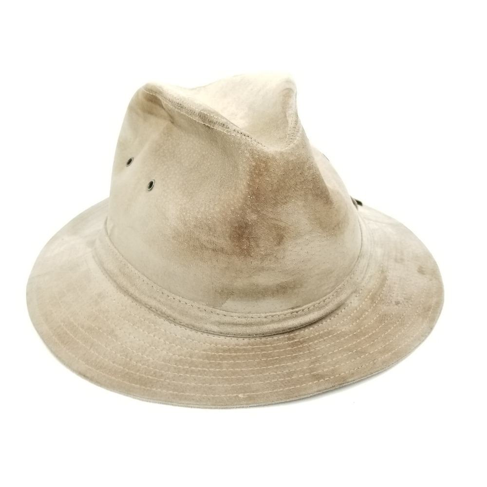 Vintage Stetson Hat Men Beige 7‎ 7.5 Leather Fedora SDJ60 Safari Made in USA